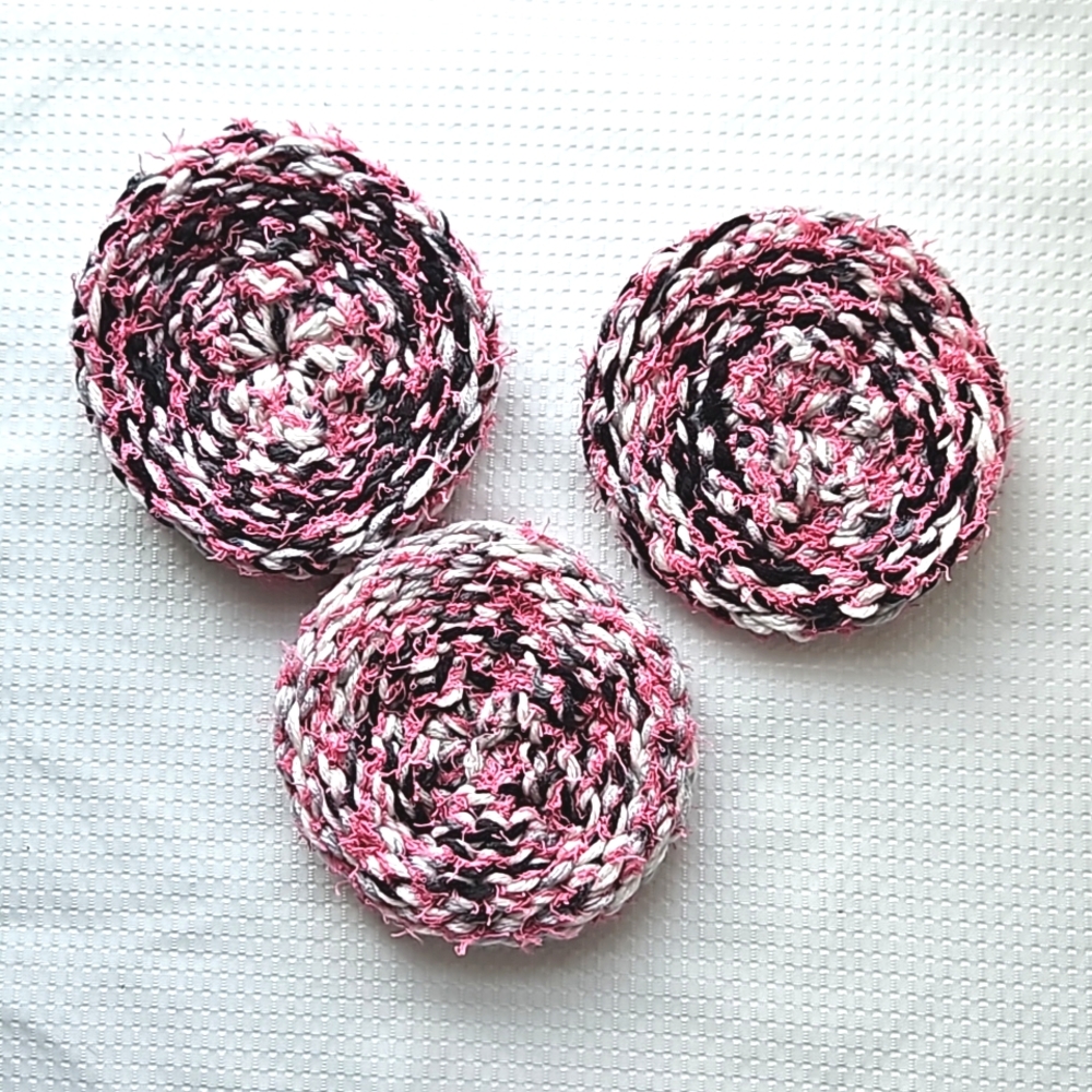 Eco-Friendly Vegetable All Purpose Scrubby Sponge Set of 3 Pink Grey Black